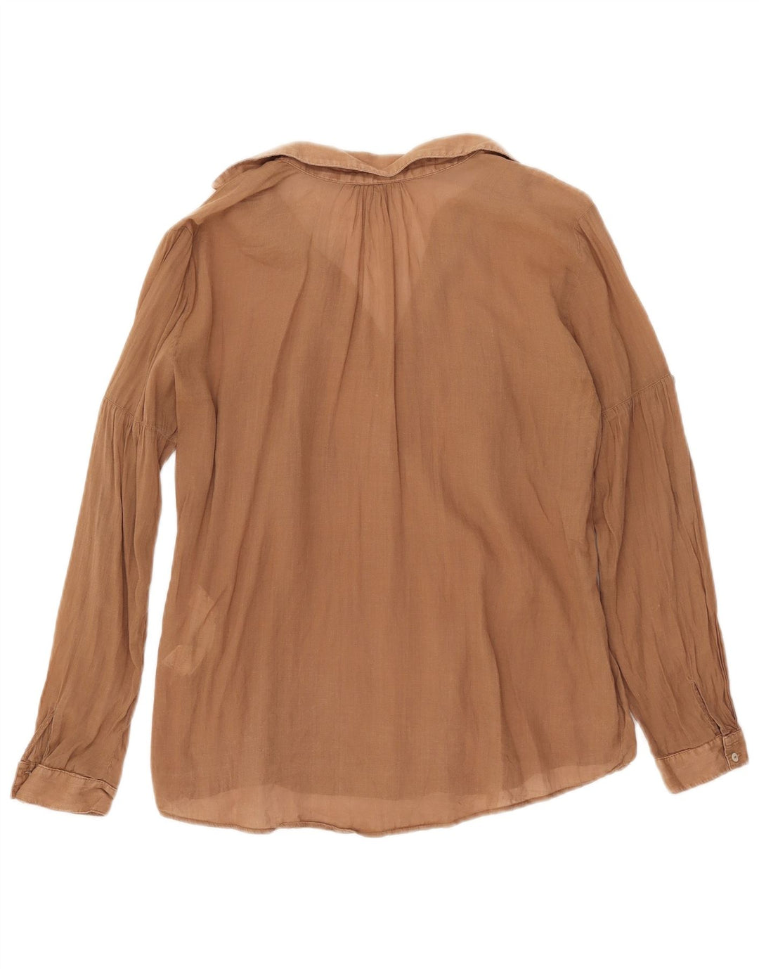 Blusa feminina Zara manga comprida transparente Reino Unido 14 médio marrom rami