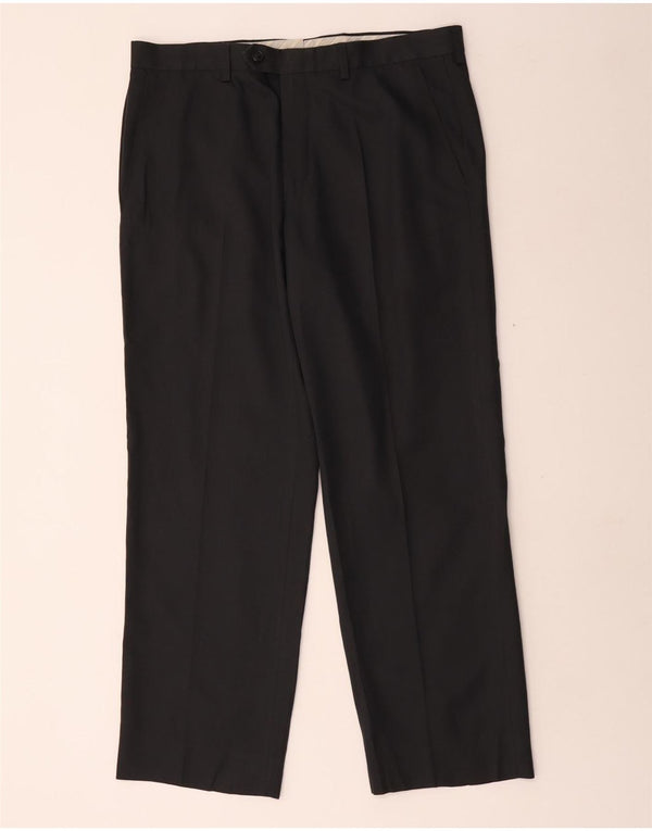 Calça masculina de terno reto Marks & Spencer W34 L29 poliéster cinza