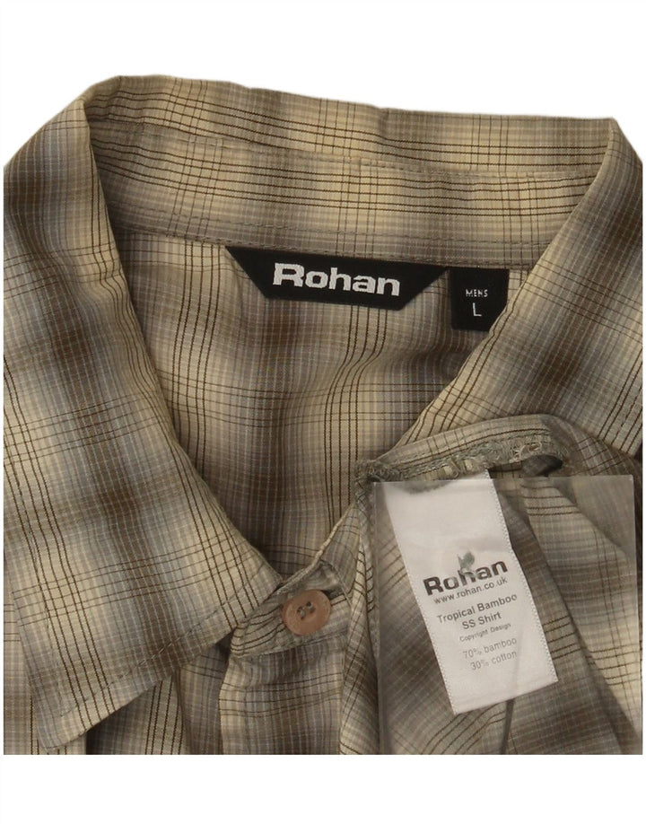 Rohan Camisa masculina de manga curta grande algodão xadrez cáqui