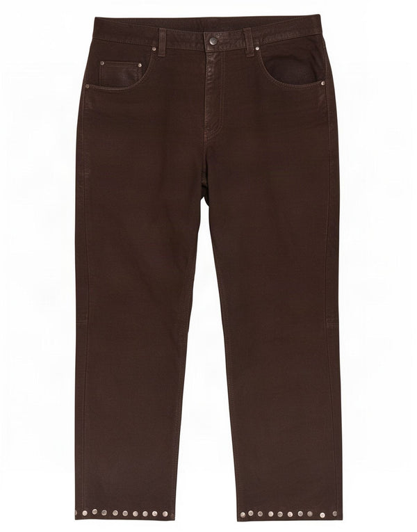 Calças de couro retas masculinas vintage W38 L29 marrom
