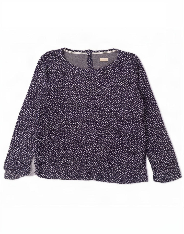Top feminino com estampa abstrata Fat Face manga comprida Reino Unido 16 grande azul marinho