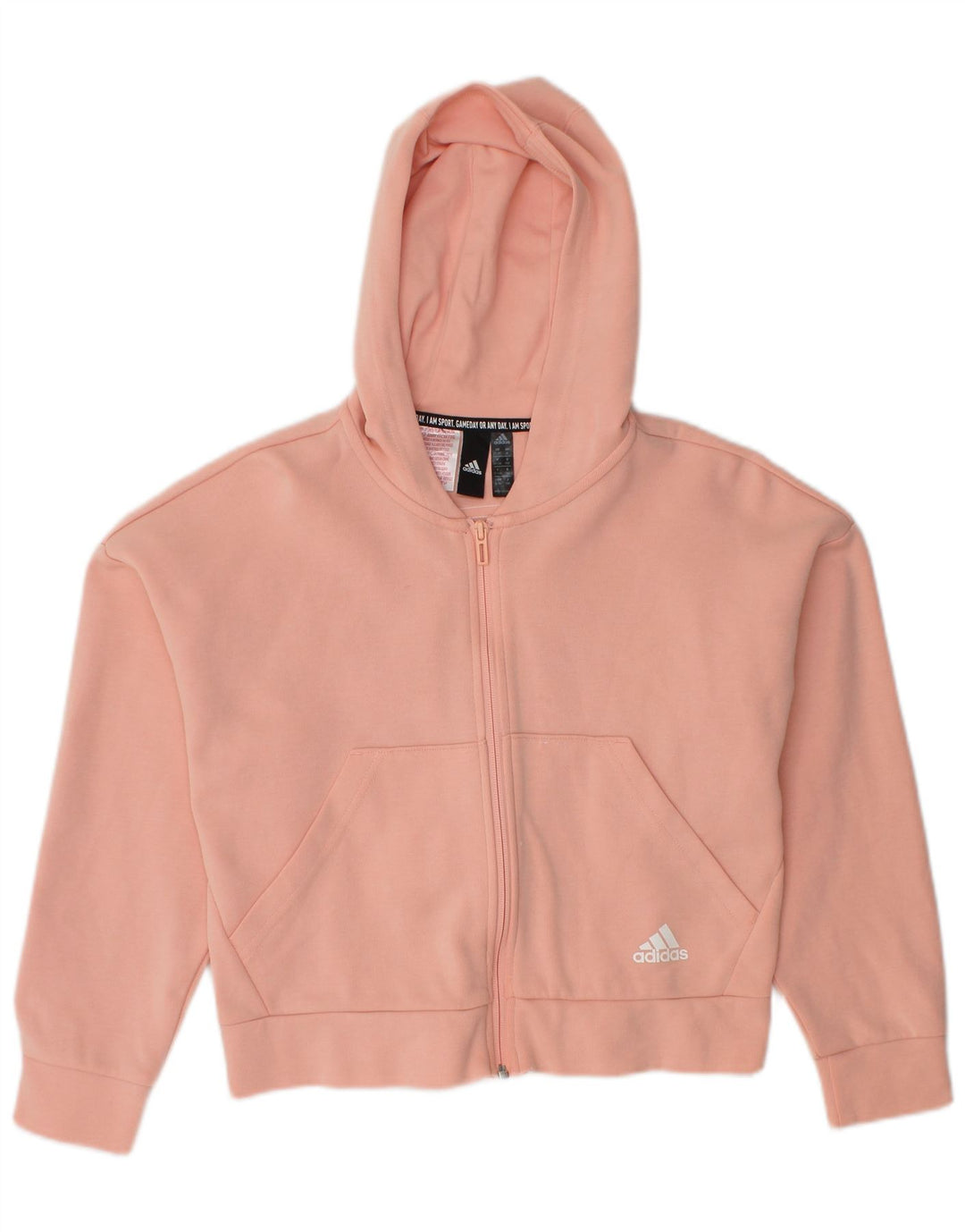 ADIDAS Suéter com capuz feminino com zíper 11-12 anos algodão laranja
