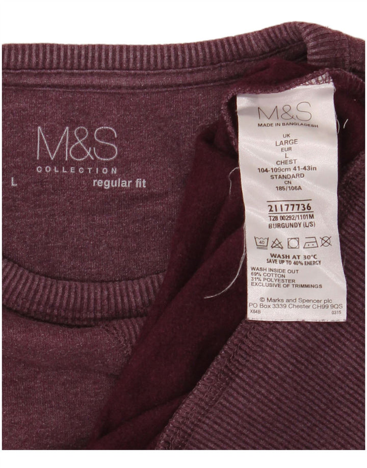 Suéter masculino Marks & Spencer de ajuste regular, grande algodão cor de vinho