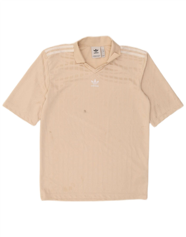 Camisa Polo Masculina Adidas Pequena Listrada Bege Poliéster