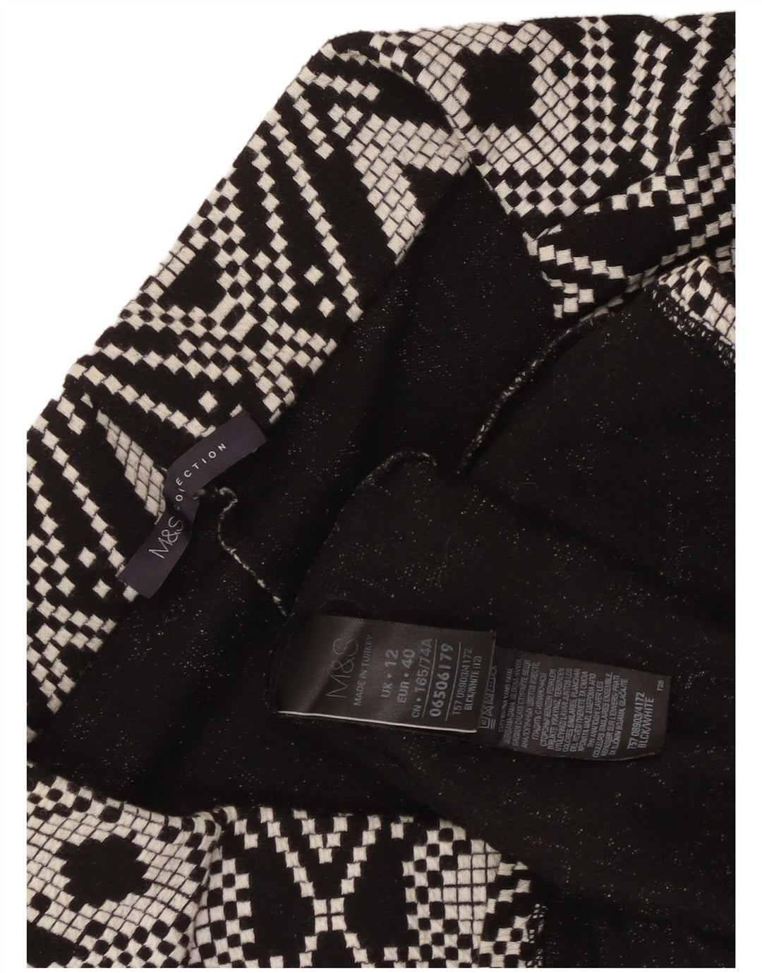 Saia lápis feminina Marks & Spencer UK 12 médio W30 preta geométrica
