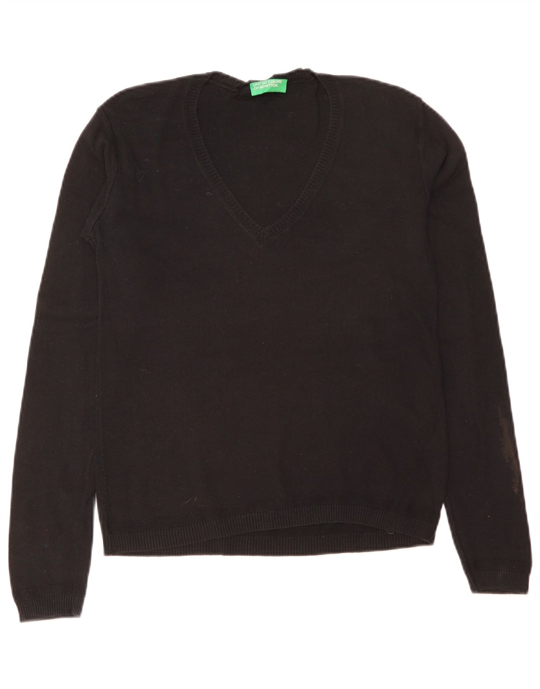 Suéter feminino Benetton com decote em V Reino Unido 12 médio preto
