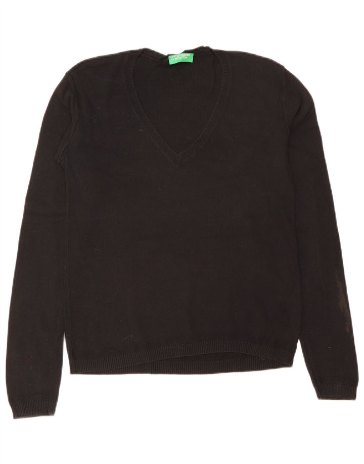 Suéter feminino Benetton com decote em V Reino Unido 12 médio preto