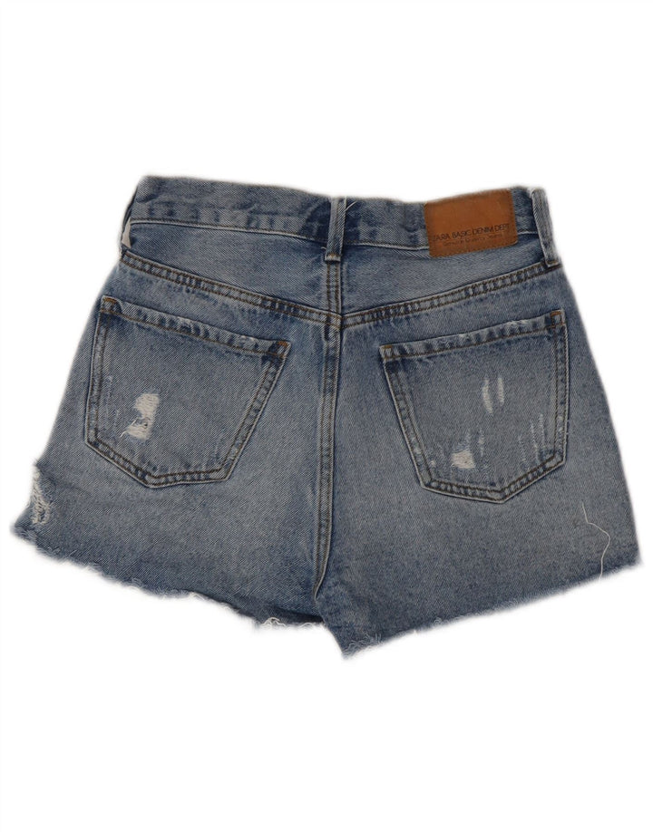 Zara Shorts jeans feminino desgastado UE 34 2XS W24 azul