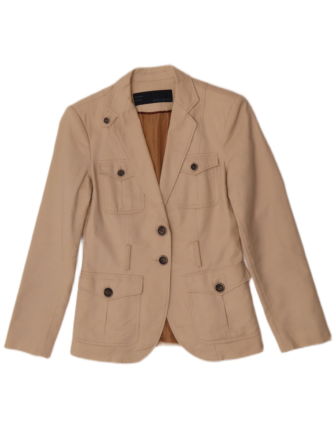 Jaqueta blazer feminina Zara com 2 botões Reino Unido 14 algodão bege médio