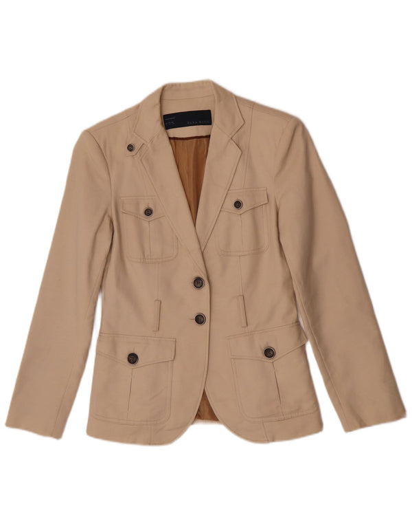 Jaqueta blazer feminina Zara com 2 botões Reino Unido 14 algodão bege médio