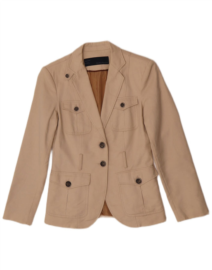 Jaqueta blazer feminina Zara com 2 botões Reino Unido 14 algodão bege médio