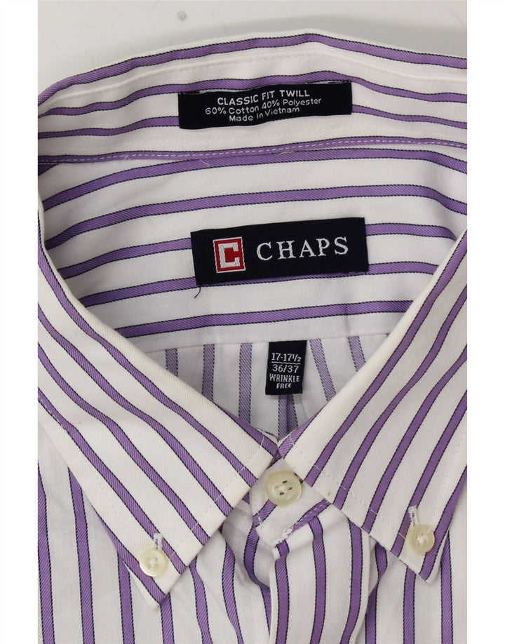 Camisa masculina CHAPS Classic Fit tamanho 17 17 1/2 XL algodão listrado roxo