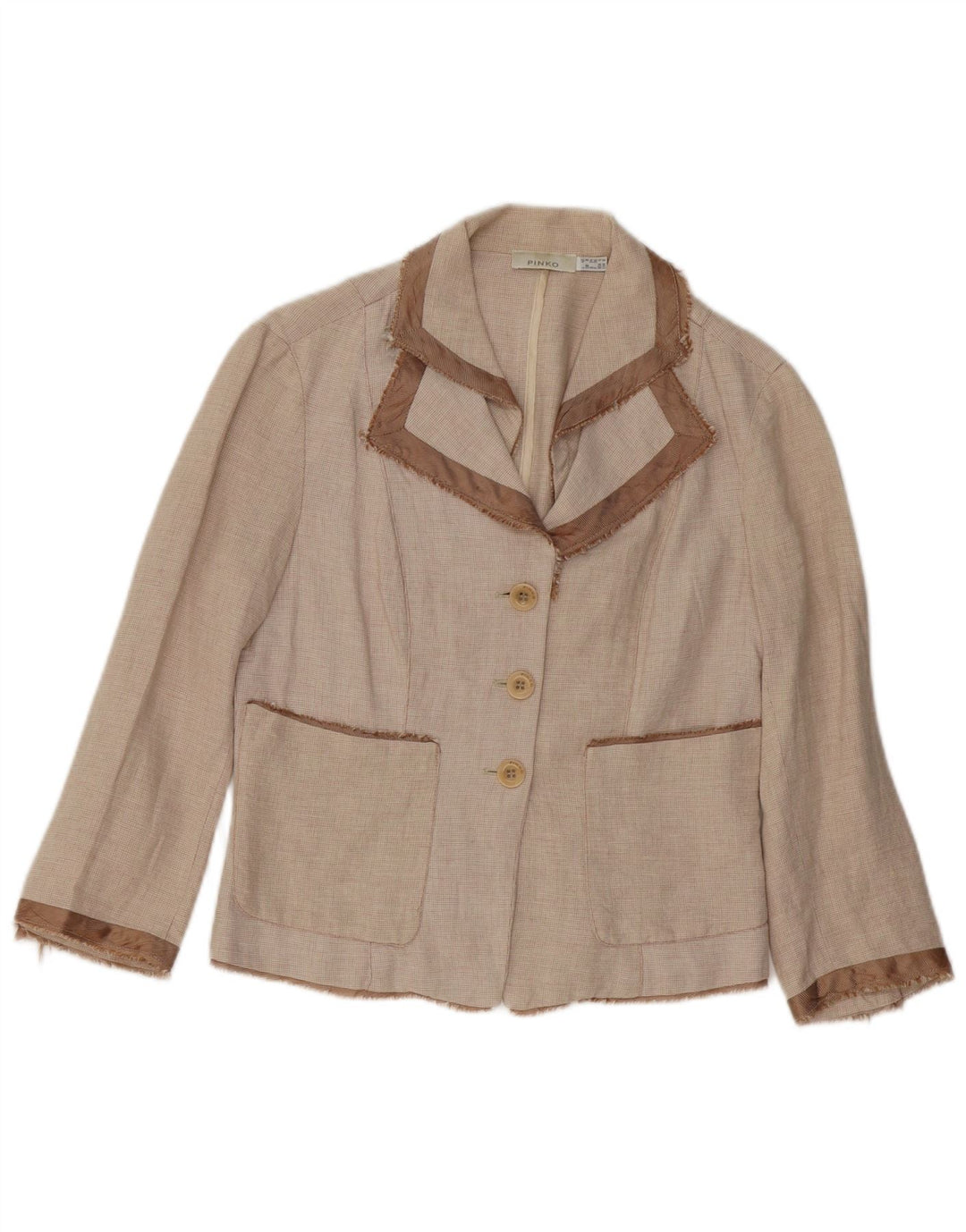 Jaqueta blazer feminina Pinko com 3 botões Reino Unido 8 algodão bege pequeno