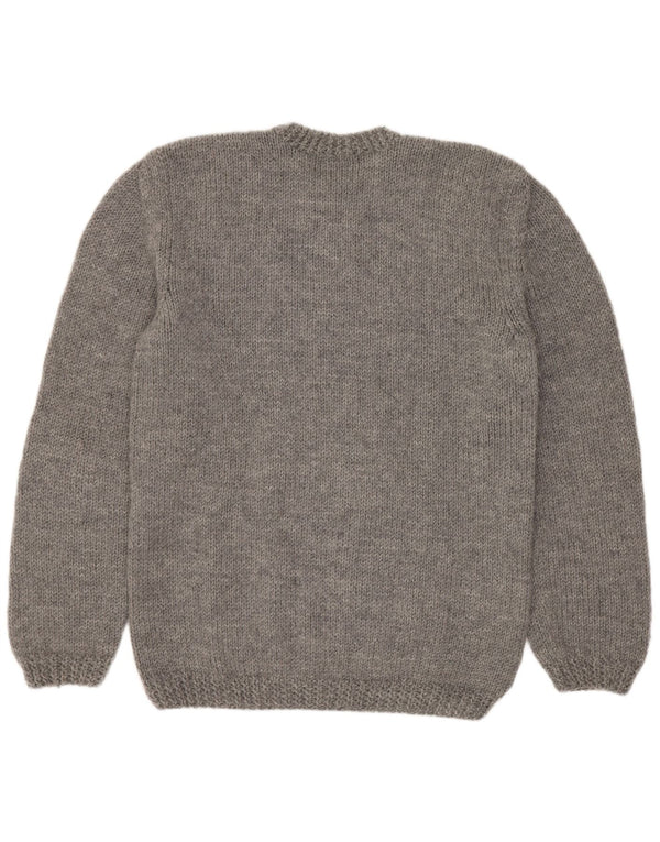 Suéter vintage masculino com gola redonda cinza médio