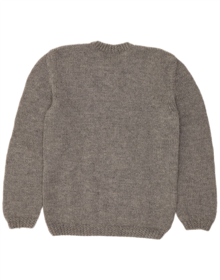 Suéter vintage masculino com gola redonda cinza médio