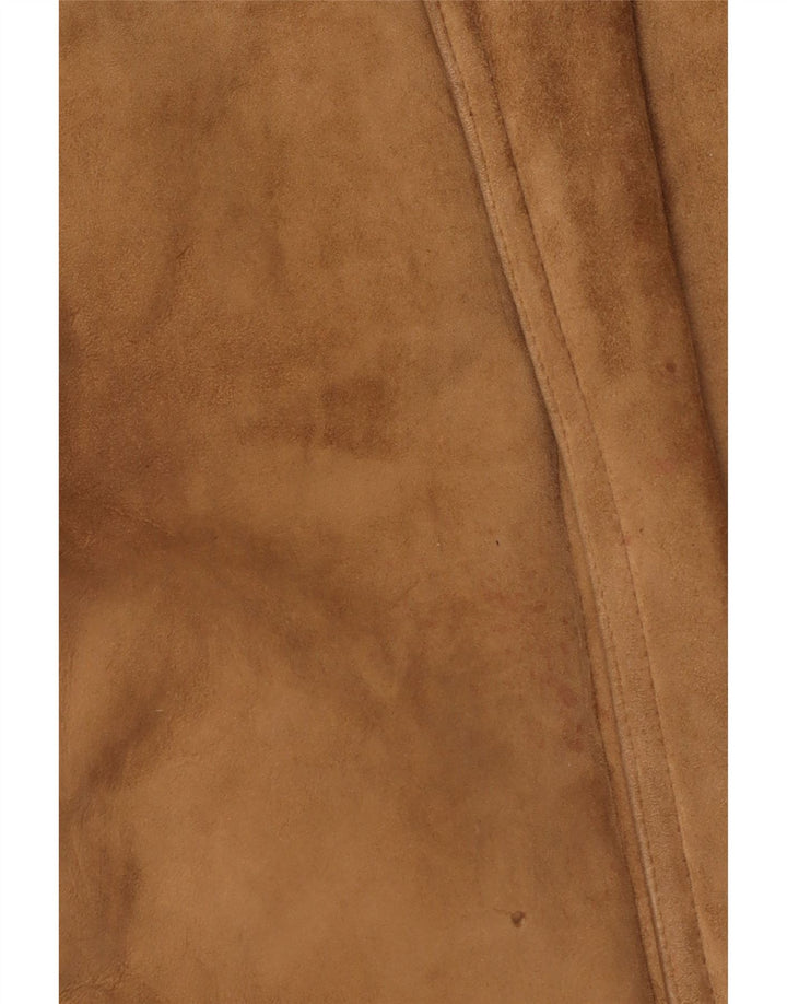 Jaqueta masculina vintage shearling IT 52 XL couro marrom