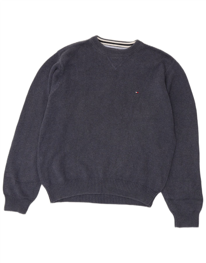 Suéter masculino TOMMY HILFIGER com gola redonda, algodão azul marinho médio