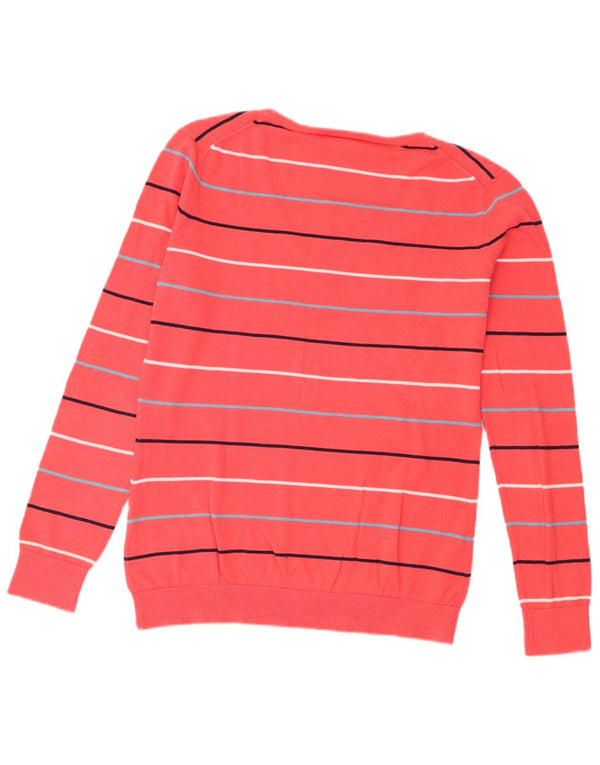 Suéter feminino Lacoste com decote em V tamanho 40 algodão listrado rosa médio