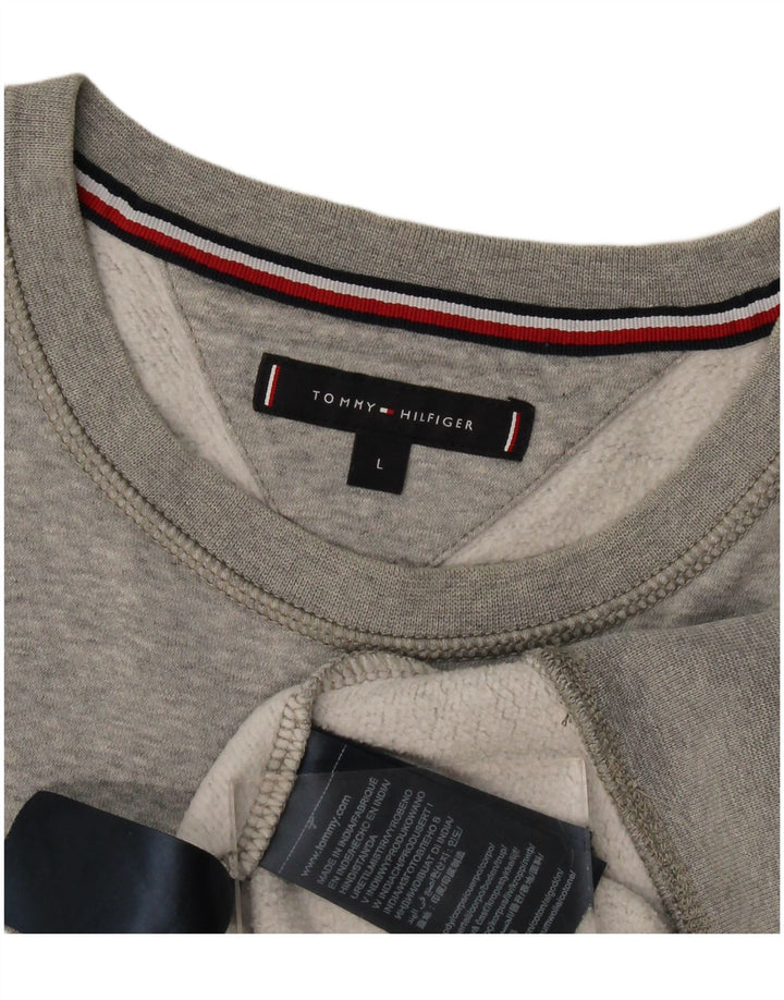 Tommy Hilfiger moletom gráfico masculino jumper grande algodão cinza