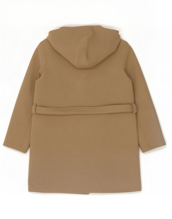 Sobretudo feminino com capuz solto Zara UK 14 poliéster bege médio