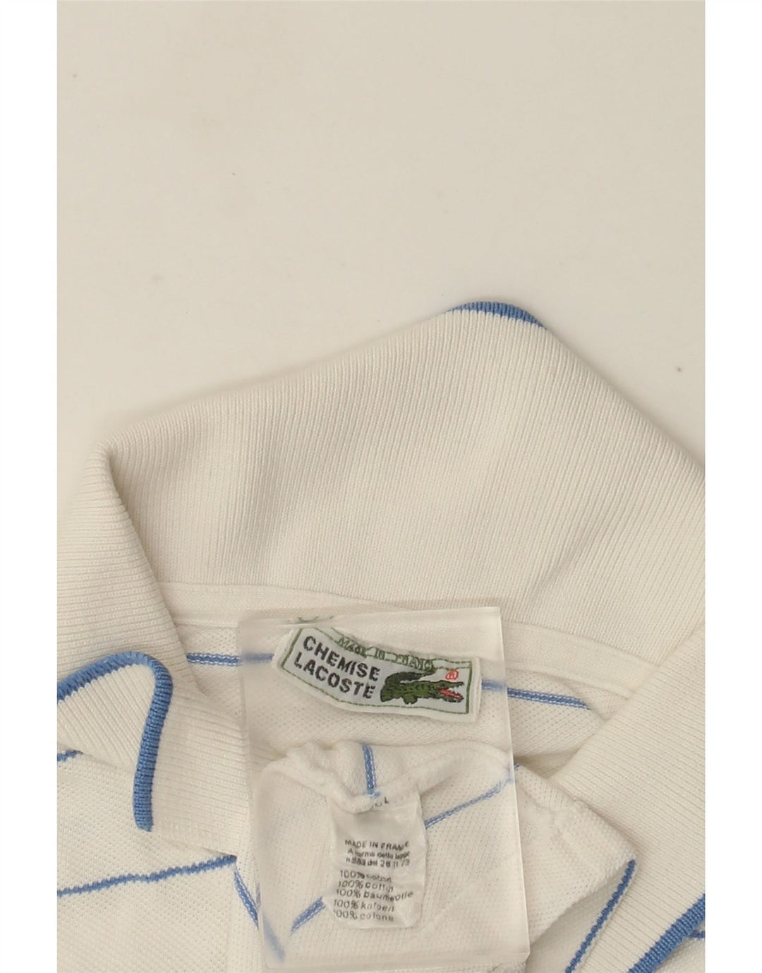 Camisa polo masculina Lacoste tamanho 4 médio algodão listrado branco