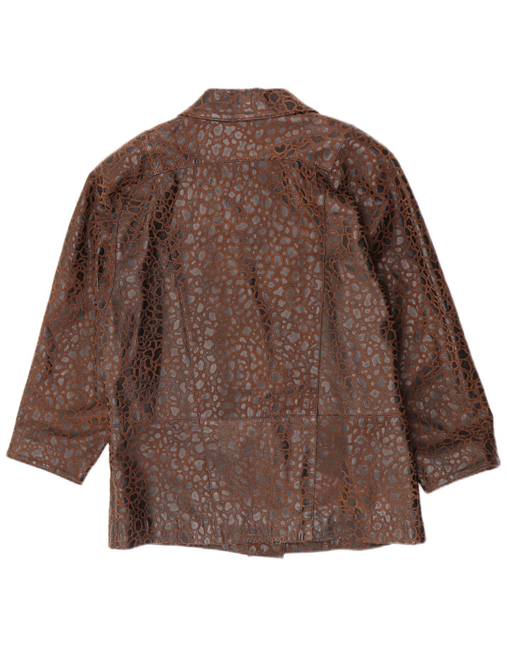 Jaqueta blazer feminina Eugene com peito duplo EUA 10 grande estampa animal marrom
