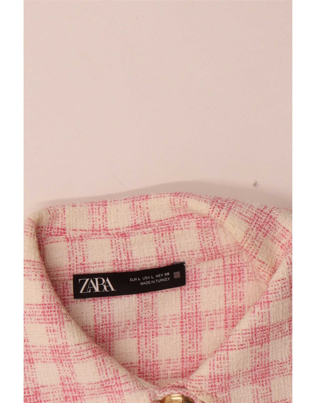 Jaqueta militar feminina Zara UK 16 grande xadrez rosa