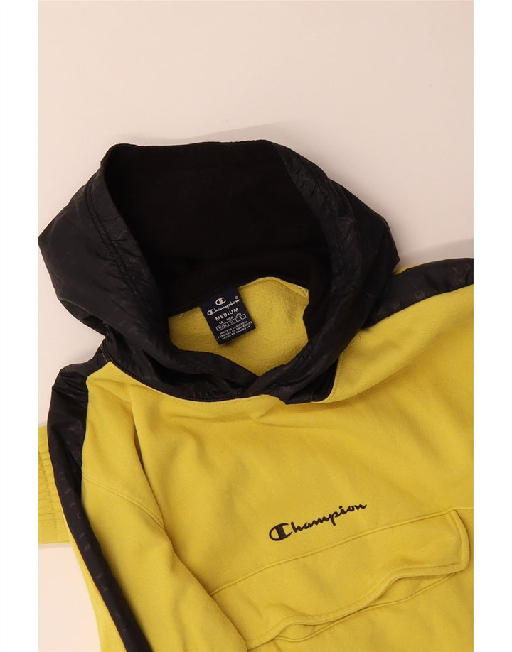 CHAMPION Mens Hoodie Jumper Medium Yellow Colourblock Cotton Vintage Champion and Second-Hand Champion from Messina Hembry 