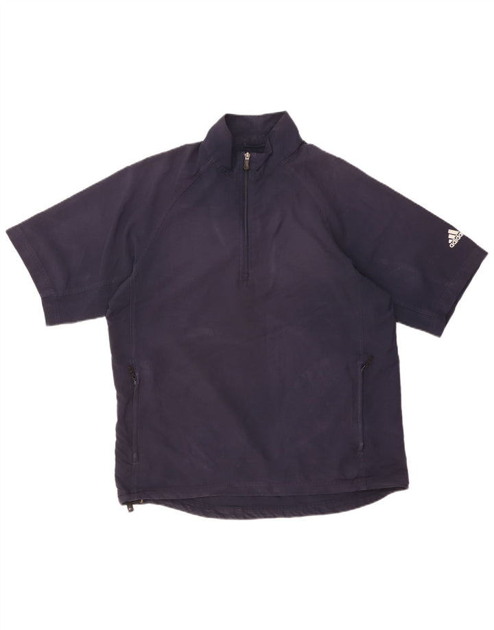Adidas masculino manga curta com zíper gola pulôver moletom top médio azul marinho