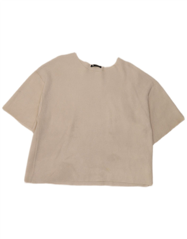 Zara Camiseta Feminina Crop Top UK 16 Grande Off White Poliéster