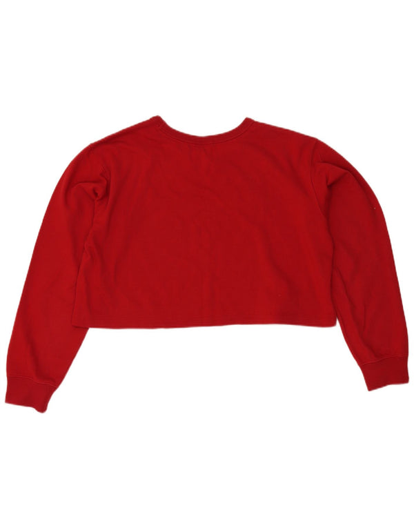 Campeão Feminino Crop Gráfico Top Manga Longa Reino Unido 16 Grande Algodão Vermelho