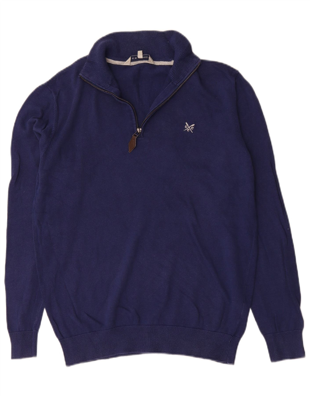 Suéter masculino Crew Clothing com zíper e gola alta de algodão azul marinho médio