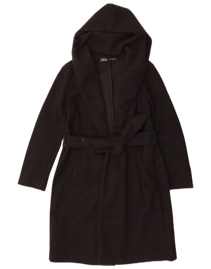 Sobretudo oversized com capuz feminino Zara UK 6 XS preto poliéster