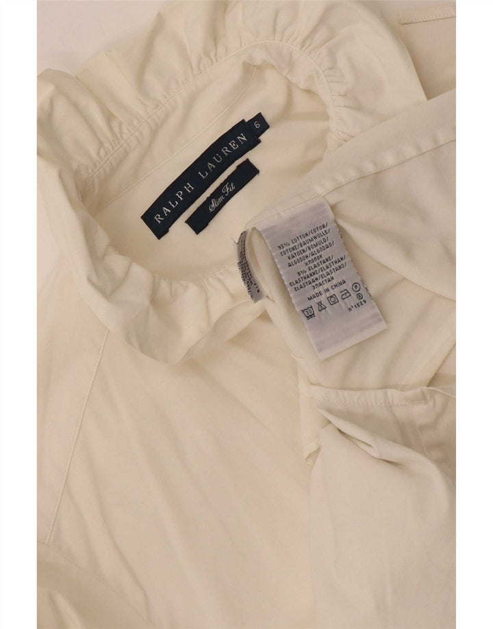 Camisa feminina Ralph Lauren com babados na frente EUA 6 algodão branco médio