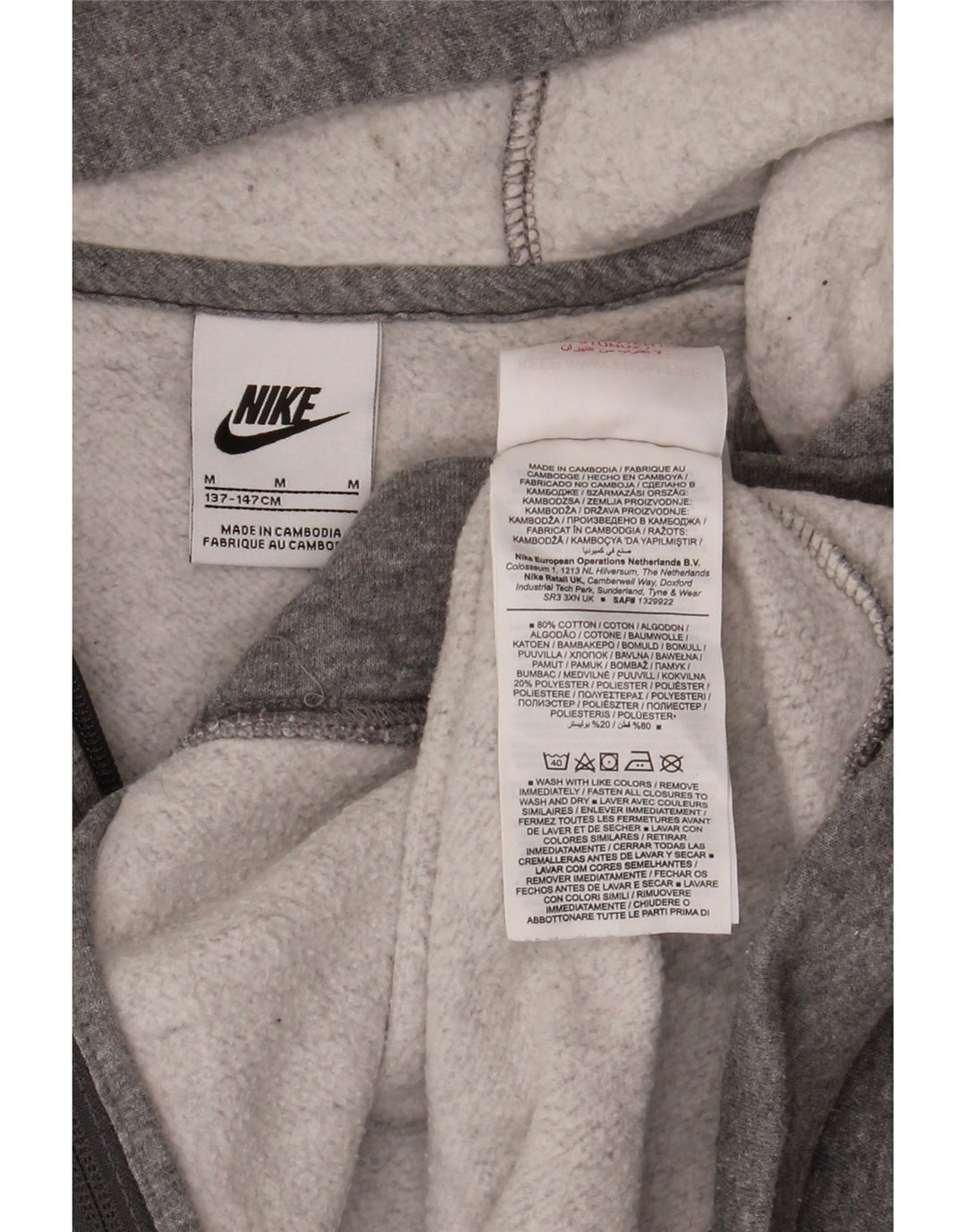 Suéter Nike Boys Zip com capuz 10-11 anos cinza médio algodão