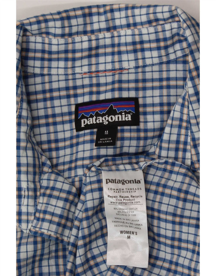 Camisa feminina Patagonia UK 14 algodão xadrez azul médio