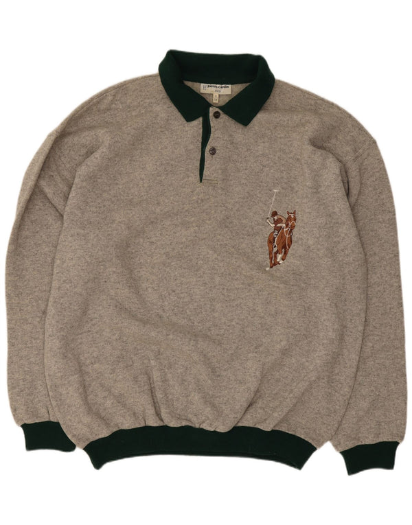 Suéter masculino Pierre Cardin com gola polo IT 54 XL cinza colorblock lã
