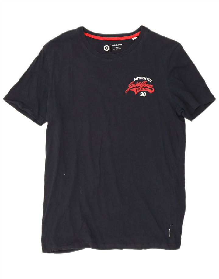 Camiseta gráfica masculina Jack & Jones Top médio algodão azul marinho