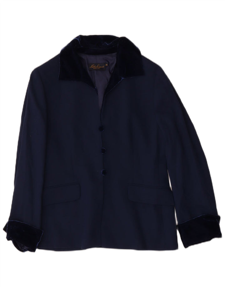 Luisa Spagnoli jaqueta blazer feminina de 3 botões IT 46 grande lã azul marinho