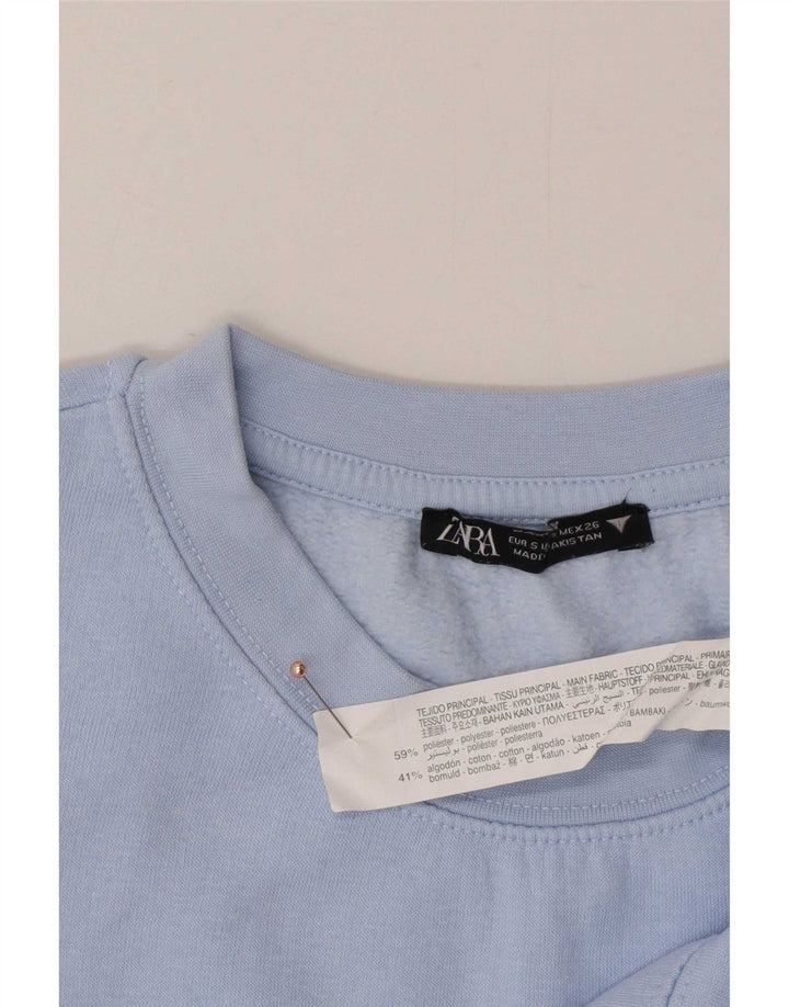 Zara Womens Crop Oversized Sweatshirt Jumper Reino Unido 10 Pequeno Azul Poliéster
