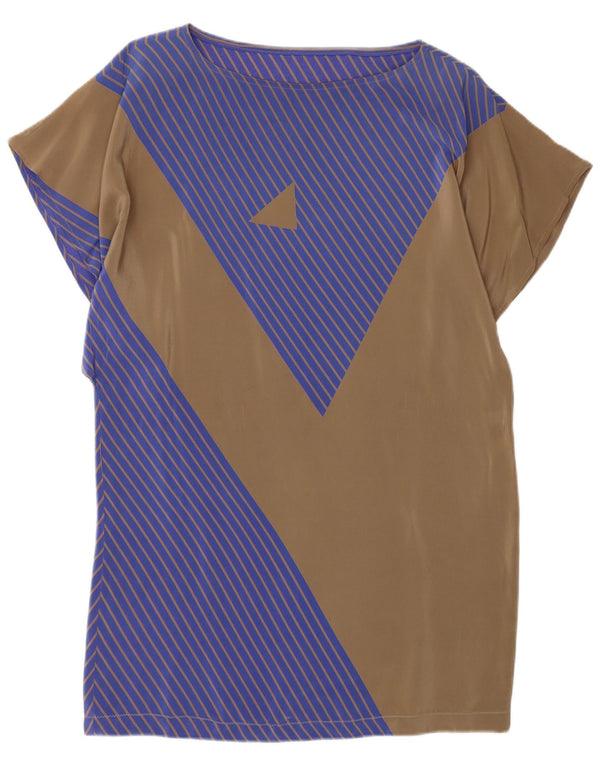 Vestido camisa feminino vintage IT 42 seda colorblock marrom médio