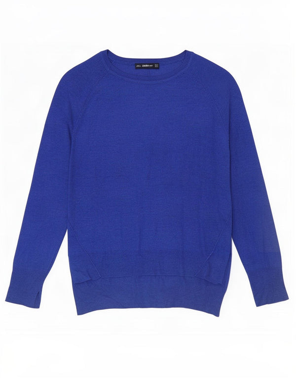 Suéter feminino Zara com gola canoa UK 14 viscose azul médio