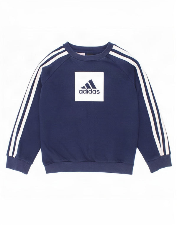 Suéter gráfico Adidas Boys 6-7 anos azul marinho algodão