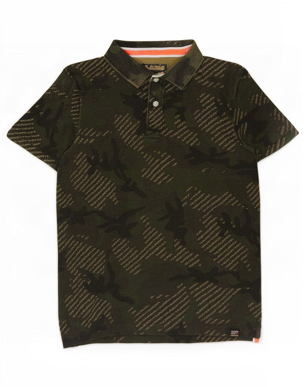 Superdry Camisa polo masculina gráfica grande algodão camuflado cáqui