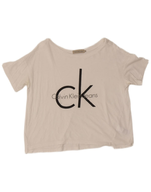 Calvin Klein Jeans Camiseta Feminina Crop Graphic Top Reino Unido 10 Pequeno Branco