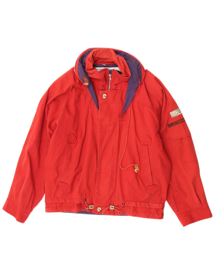 Jaqueta bomber masculina com capuz da guarda costeira Reino Unido 38 algodão colorblock vermelho médio
