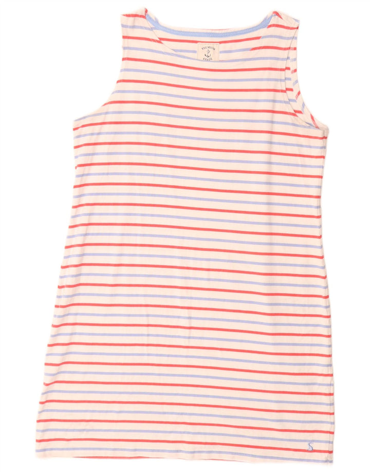 JOULES Vestido camiseta feminino sem mangas Reino Unido 16 grande algodão listrado branco