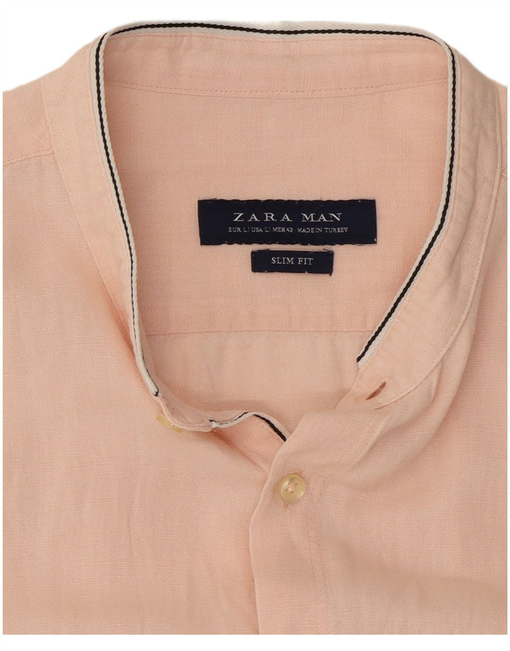 Zara Camisa masculina de manga curta slim fit grande rosa