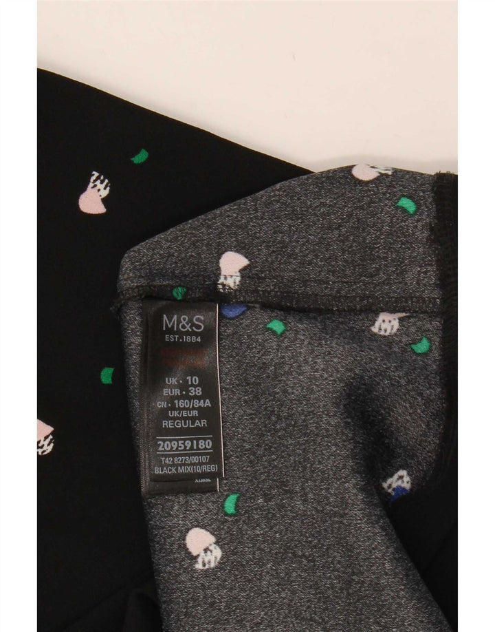 Vestido feminino Marks & Spencer com padrão abstrato linha A Reino Unido 10 pequeno preto