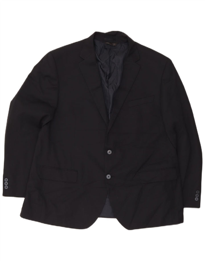 Jaqueta blazer masculina de 2 botões Marks & Spencer Reino Unido 48 4XL azul marinho poliéster